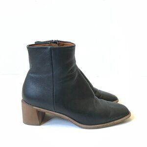 Coclico Juju Leather Boots Bootie Womens 38 8 Black Leather Block Heel Side Zip